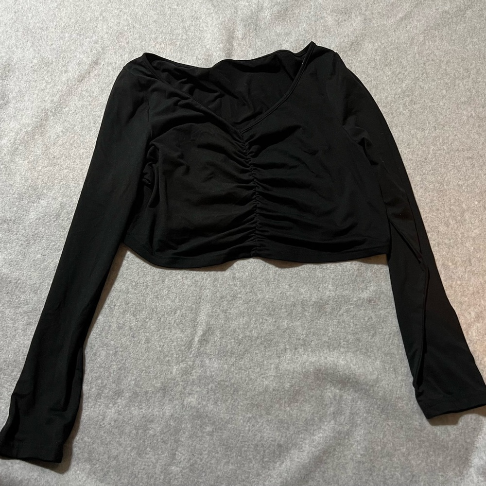 SHEIN Black Ruched Long Sleeve Blouse
